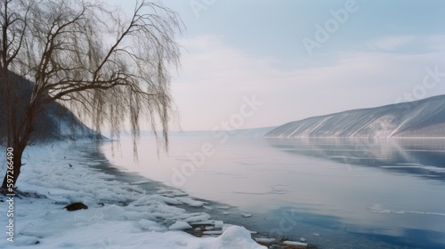 Baykal lake in winter Illustration AI Generative