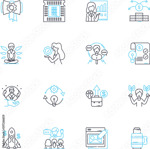 Recruitment Strategy linear icons set. Recruitment, Hiring, Talent, Selection, Strategy, Candidate, Evaluation line vector and concept signs. Diversity,Inclusion,Assessment outline Generative AI