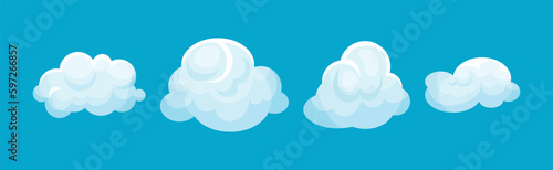 White Soft Fluffy Clouds on Blue Background Vector Set