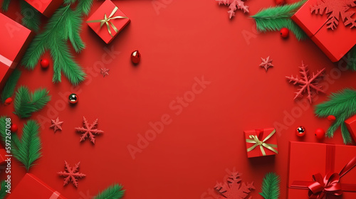Red Christmas Holiday Background. Illustration Generative AI.