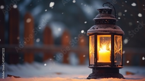 Winter background with Lantern. Illustration AI Generative.