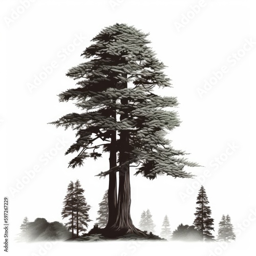 Redwood tree silhouette white background