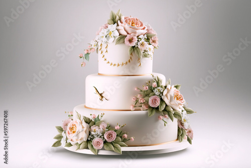 Beautiful White Wedding Cake - Generative AI