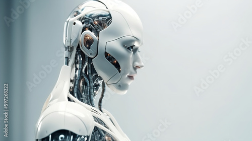 Artificial intelligence modern futuristic the most perfect stunningly beautiful woman robot on white background