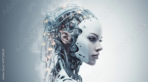 Artificial intelligence modern futuristic the most perfect stunningly beautiful woman robot on white background