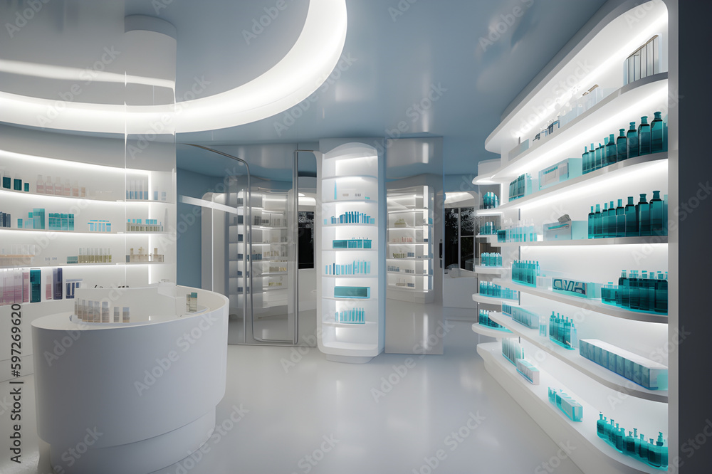 Concept future pharmacy, modern design . Generative AI