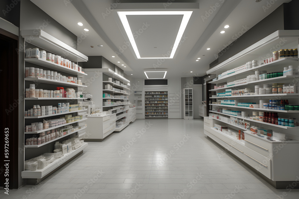 Concept future pharmacy, modern design . Generative AI
