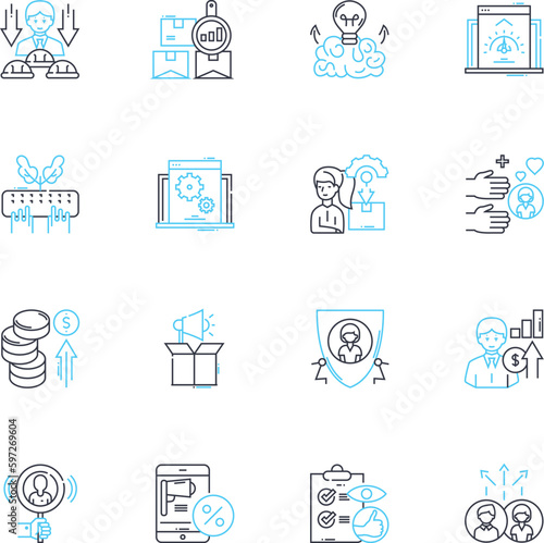 Marketing tactics linear icons set. SEO, Influencer, Social Media, Branding, Content, Email, Analytics line vector and concept signs. PPC,Affiliate,Guerrilla outline illustrations Generative AI