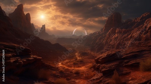 Captivating Landscapes in Cinematic Detail: A Hyper-Detailed, Unreal Experience of the Red Martian Sky and Nature's Beauty in Utah's Zion Park, Generative AI © Georgy