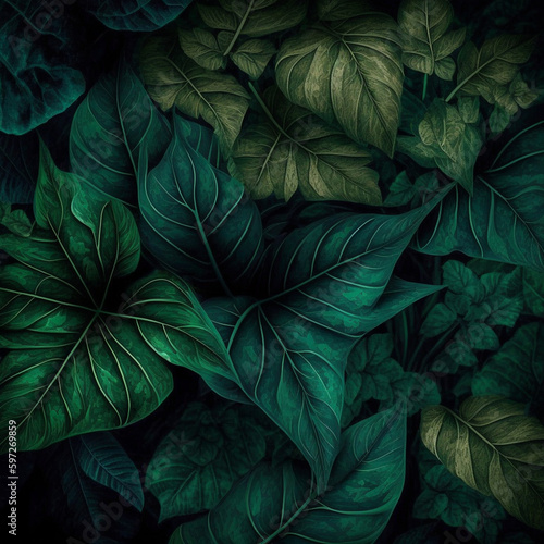 Tropical Leaves  A Texture-rich Background. Generative AI.