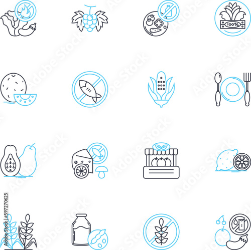 Gluten-free linear icons set. Celiac, Wheat, Condition, Diet, Free, Intolerance, Digestive line vector and concept signs. Protein,Health,Lifestyle outline illustrations Generative AI