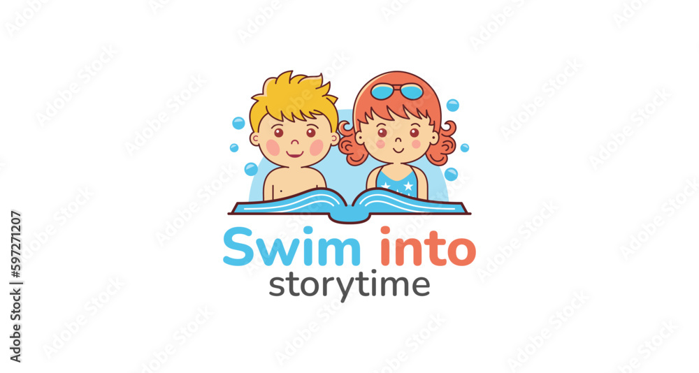 Happy Children, Boys and Girls Swimming at Beach or Pool, Summer Outdoor Activities