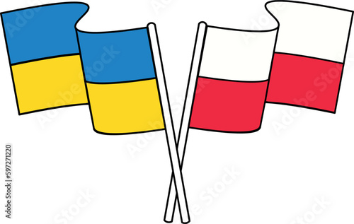 A set of flags, Ukrainian and Polish flags together symbolizing brotherhood and mutual support between Poland and Ukraine.