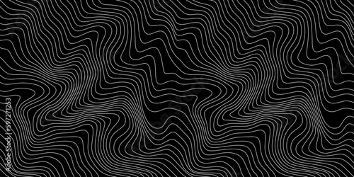 Vector Weather Map Background. Abstract Seamless Pattern with Contour Lines Isolated on Black Bg. Geometric Linear Topographic Texture