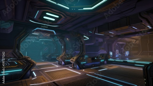 Fototapeta Naklejka Na Ścianę i Meble -  Create a sci-fi space station with sleek technology and high-tech weaponry