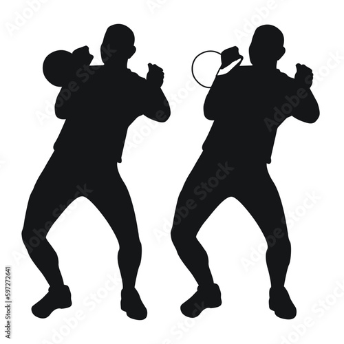 Set silhouettes athletes weight lifter lift kettlebell, weights. Weight lifting. Pull, push, bench press