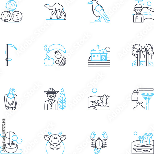 Cultivation linear icons set. Tilling, Planting, Growing, Watering, Fertilizing, Pruning, Harvesting line vector and concept signs. Irrigating,Plowing,Sowing outline illustrations Generative AI