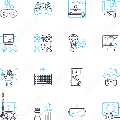 Content media linear icons set. Blogging, Podcasts, Videos, Infographics, Images, Social media, Articles line vector and concept signs. Webinars,Whitepapers,E-books outline illustrations Generative AI