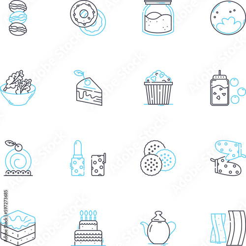Coffee house linear icons set. Espresso, Cappuccino, Latte, Muffin, Croissant, Bagel, Pastry line vector and concept signs. Sc,Frappuccino,Macchiato outline illustrations Generative AI