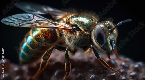 An Intricate Close-Up of a Glittering Bee's Wings Capturing PNG Image. © mxi.design