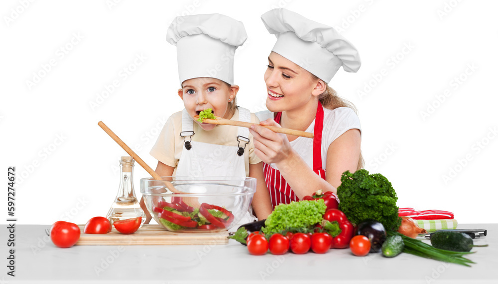 Happy woman and child cooking at kitchen Happy woman and child cooking at kitchen