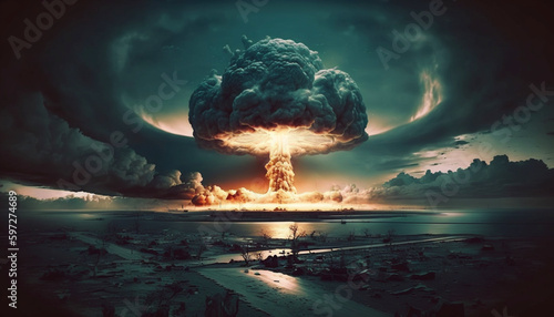 Nuclear World War Tragic Fearful Doomsday Scene Dramatic.Generative AI.