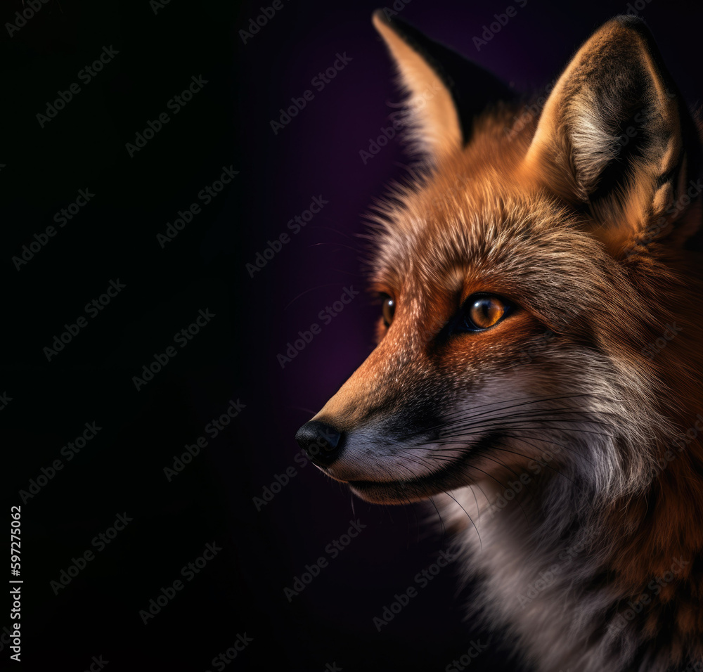 Majestic Red Fox portrait on the purple background Majestic Red Fox portrait on the purple background