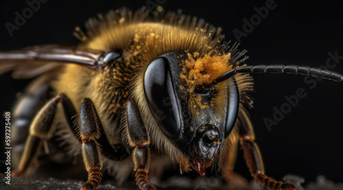 Close-up Image of Fuzzy Bumblebee in Yellow.
