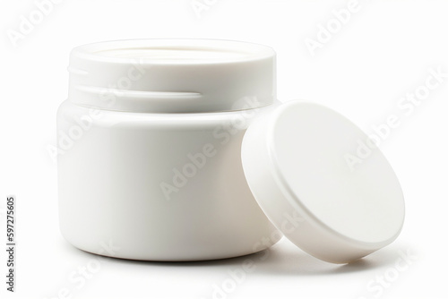 creme white pill bottle isolated on a white background  Generative AI