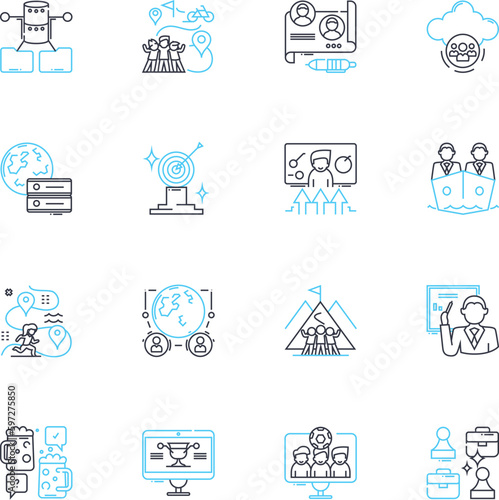 Synchronized effort linear icons set. Synergy, Collaboration, Cooperation, Coordination, Teamwork, Harmony, Groupwork line vector and concept signs. Unity,Partnership,Combination outline Generative AI