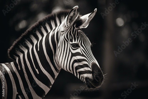 A black and white striped animal with four legs and a long neck. Generative AI