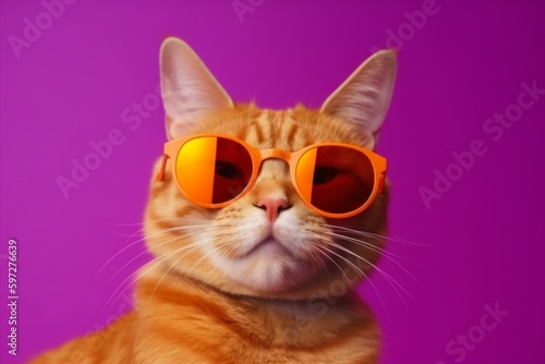 cat portrait animal neon cute colourful funny sunglasses pet fashion. Generative AI.