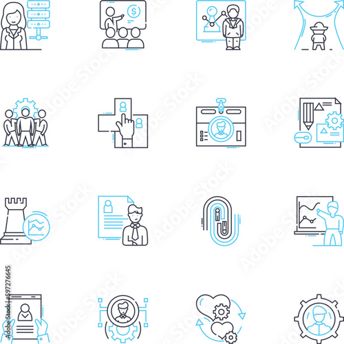Social acumen linear icons set. Empathy, Listening, Diplomacy, Communication, Adaptability, Collaboration, Perspective-taking line vector and concept signs. Patience,Tact,Charm outline Generative AI