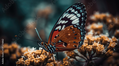 Vibrant butterfly perched on a flowerpng © mxi.design