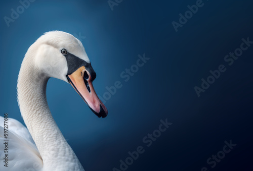 Graceful Swan Portrait on blue background