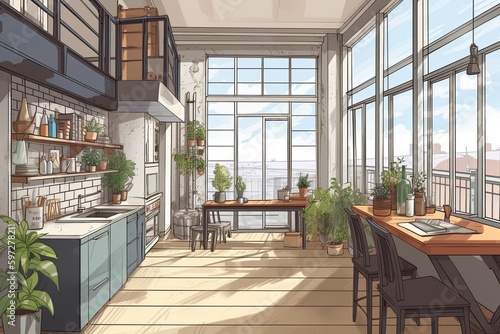 Taste of Luxury: An Illustration of a Modern Loft Apartment with Famed French Windows