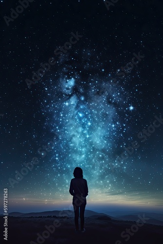 The Cosmic Source of Eternal Unconditional Love: Person Looking at a Heart-Shaped Galaxy in the Night Sky © Web