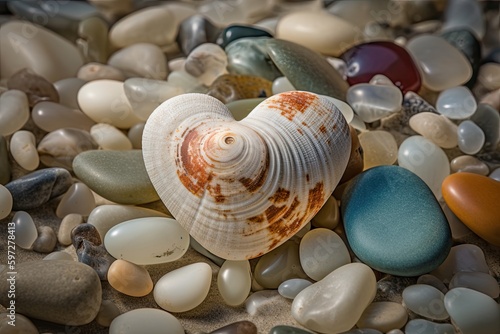 The Magic of Valentine's Day: A Heart of Sea Glass, Shells and Stone from the Beach, Generative AI