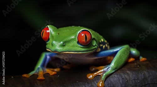 The Majestic Red-Eyed Frog: A Captivating Moment in Jungle Wildlife Captured Through Macro Photography: Generative AI