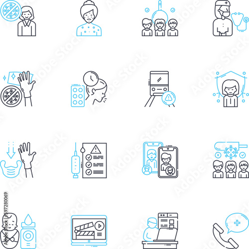 Epidemic surge linear icons set. Spike, Outbreak, Surge, Tsunami, Explosion, Influx, Uptick line vector and concept signs. Wave,Mass,Sudden outline illustrations Generative AI