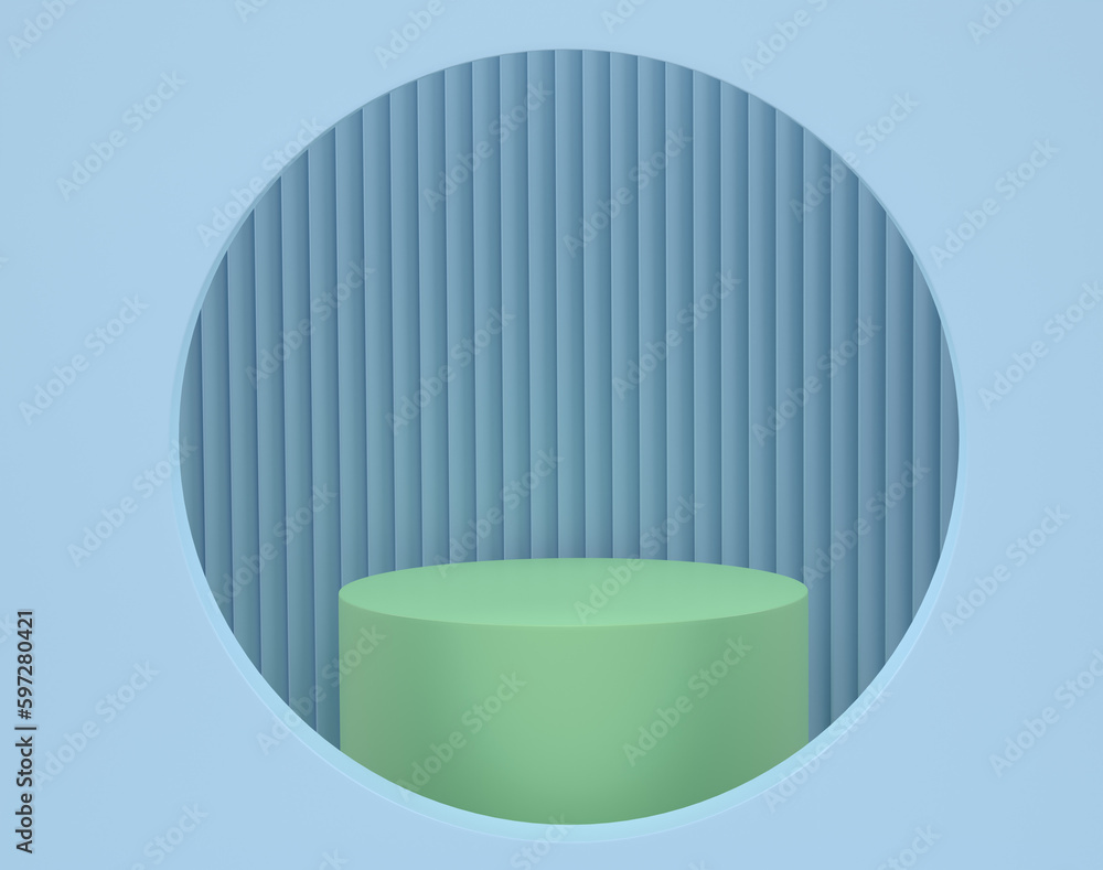 Pastel green cylinder podium with steps on blue background Pastel green cylinder podium with steps on blue background