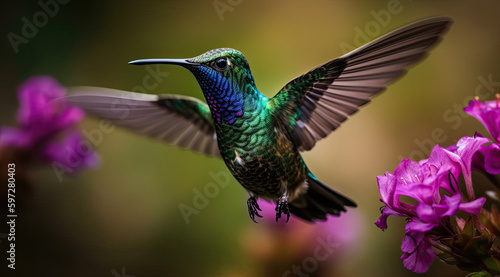 Vibrant green hummingbird delicately showcased in image. © mxi.design