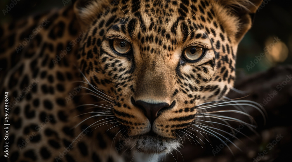 Leopard's close-up face with sharp expression in high quality PNG format.