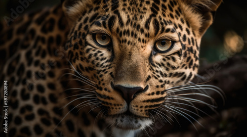 Leopard s close-up face with sharp expression in high quality PNG format.