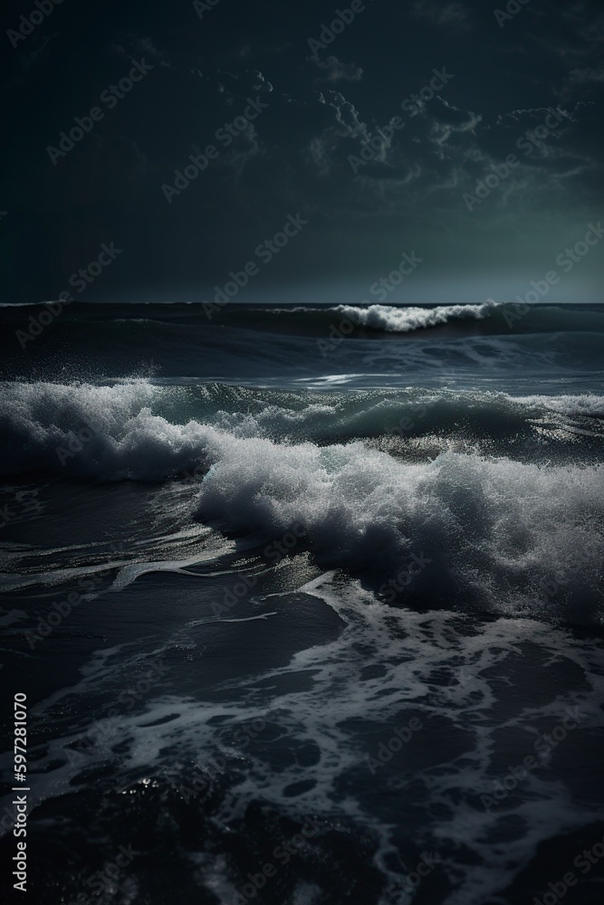 illustration, the moonlight is reflected in the wave of the sea, generative ai.