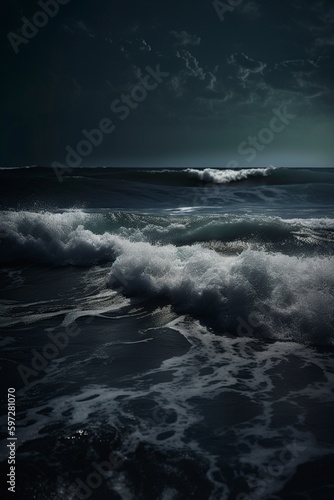 illustration, the moonlight is reflected in the wave of the sea, generative ai.