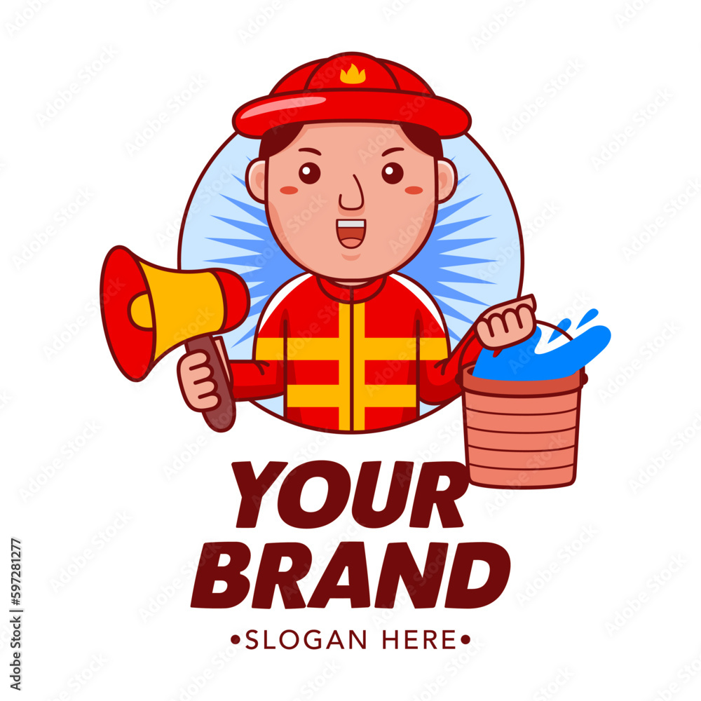 Firefighter Cartoon Character Logo Vector Template Firefighter Cartoon Character Logo Vector Template
