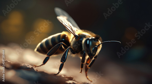 A Closeup of a Striped Bee with Stunning Details, PNG Image of Bee with Stripes and Fluffy Fur.