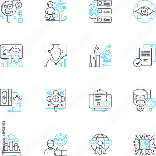 Customer profiling linear icons set. Segmentation, Demographics, Psychographics, Behavior, Persona, Targeting, Insights line vector and concept signs. Generative AI