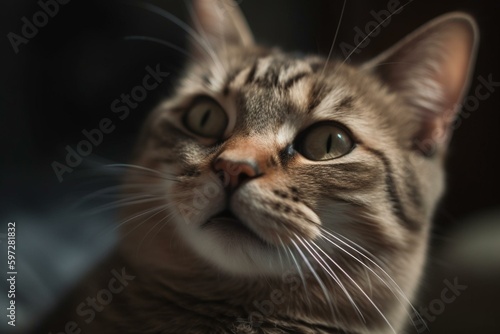 Close-up of cute cat smiling, highlighted with focus. Generative AI © Taha